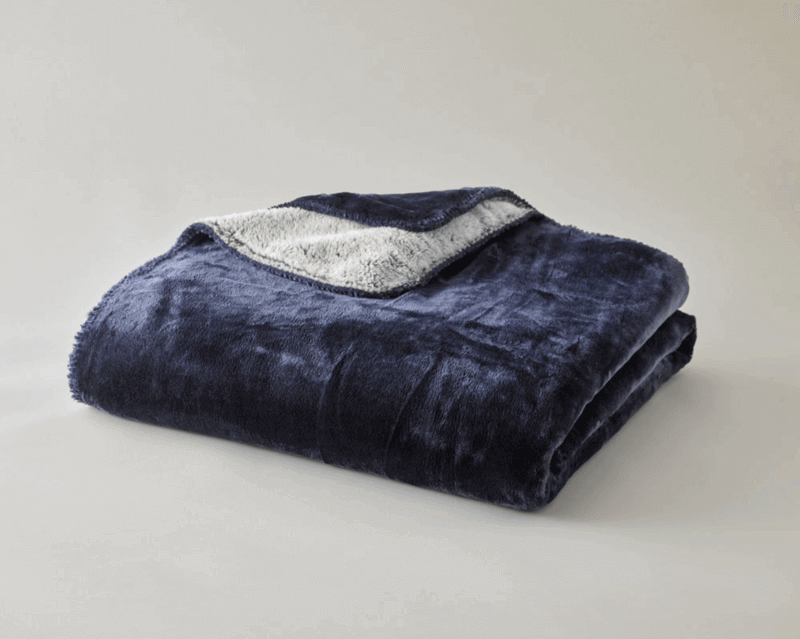 Bien-être & Confort - Plaid Cosy Bicolore Bleu Marine 150x200cm 2